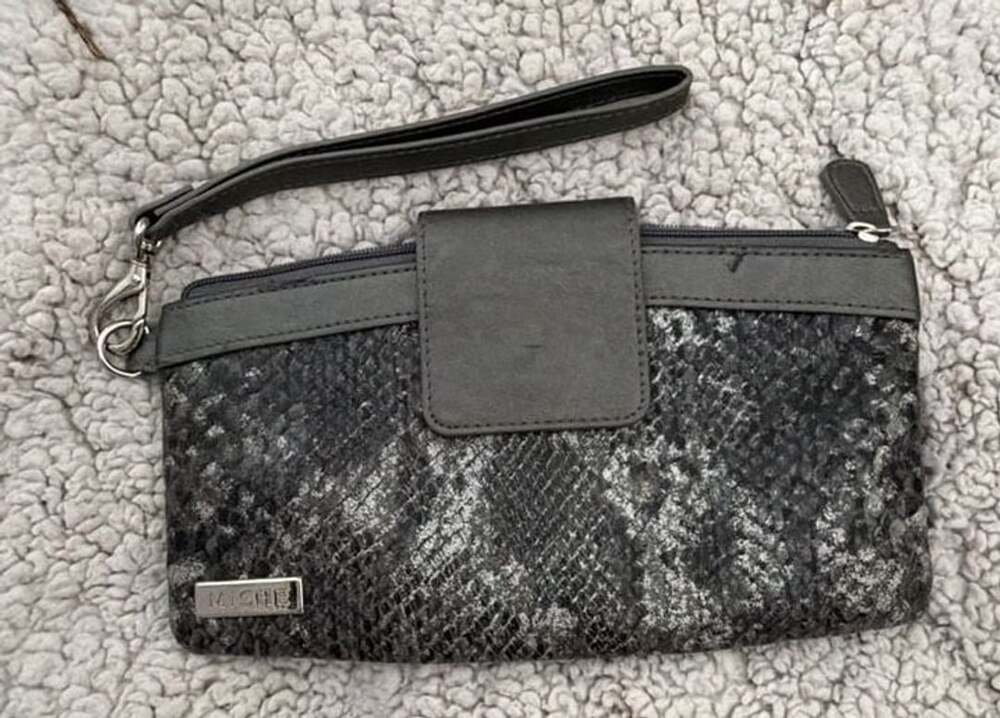Miche Grey Metallic Snake Print Wallet Wristlet Clutch